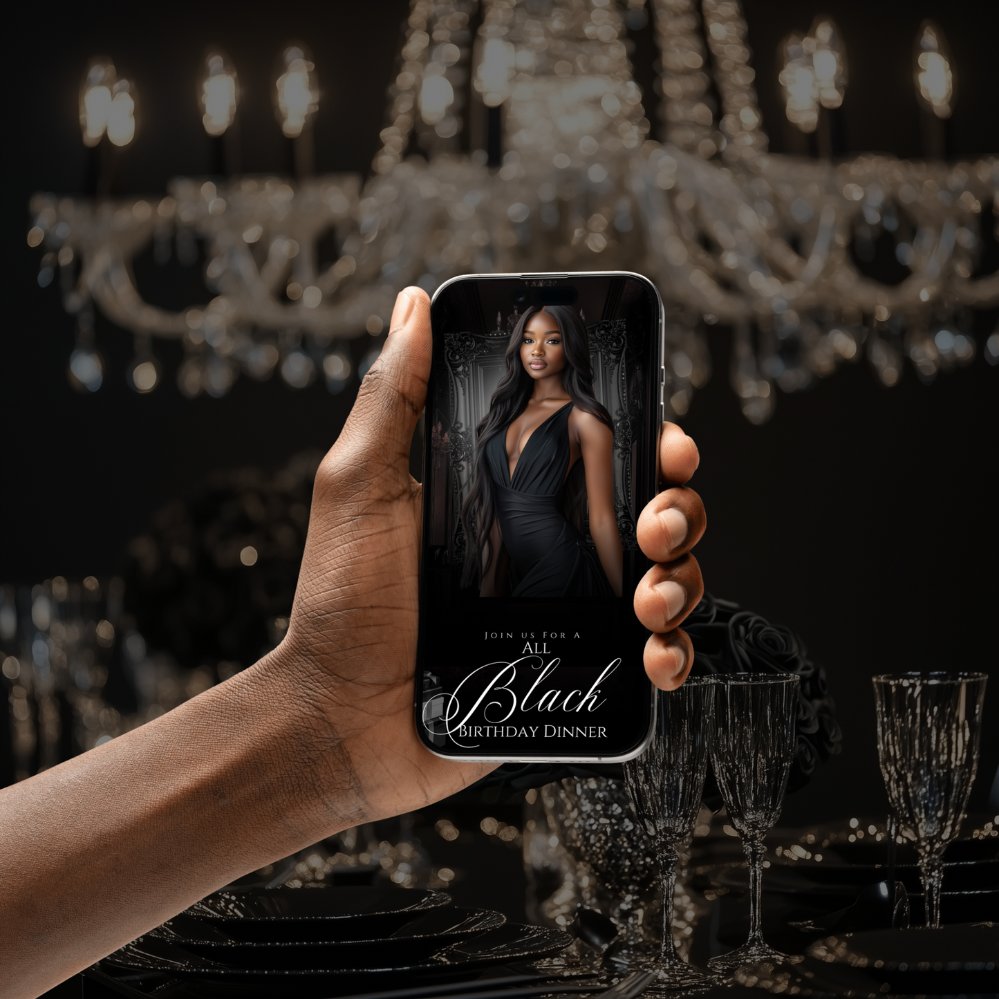 All Black Dinner Party Invitation