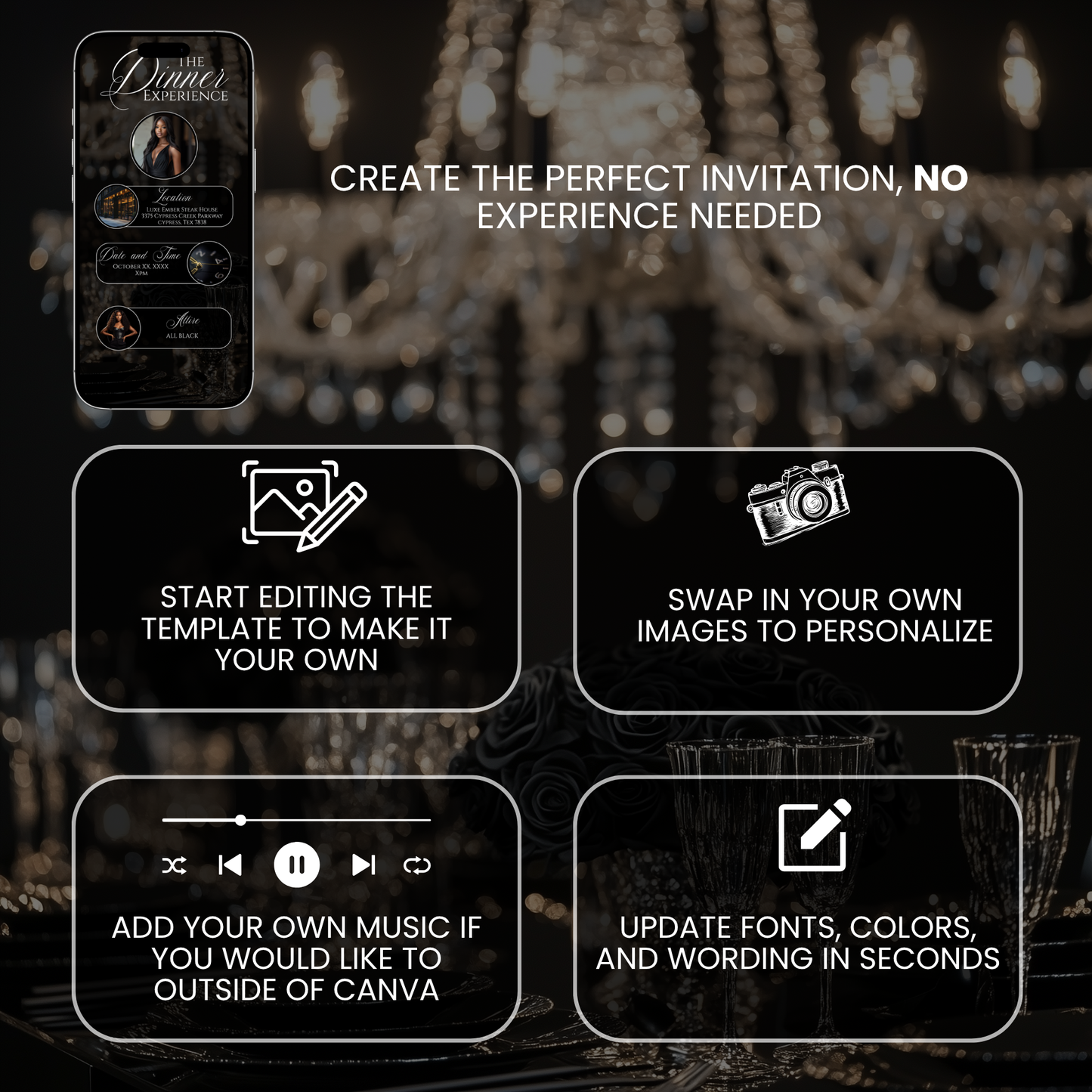 All Black Dinner Party Invitation